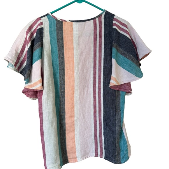 J Crew 100% Linen vertical stripe Flutter Sleeve - Picture 5 of 7